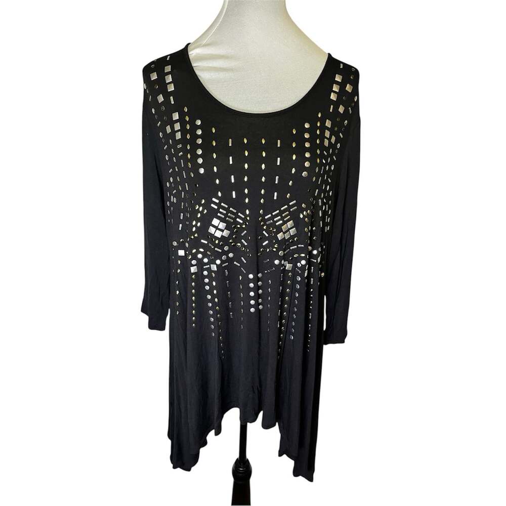 Antthony Originals Embellished Tunic Top Sz L Studded Stretch Asymmetrical Hem